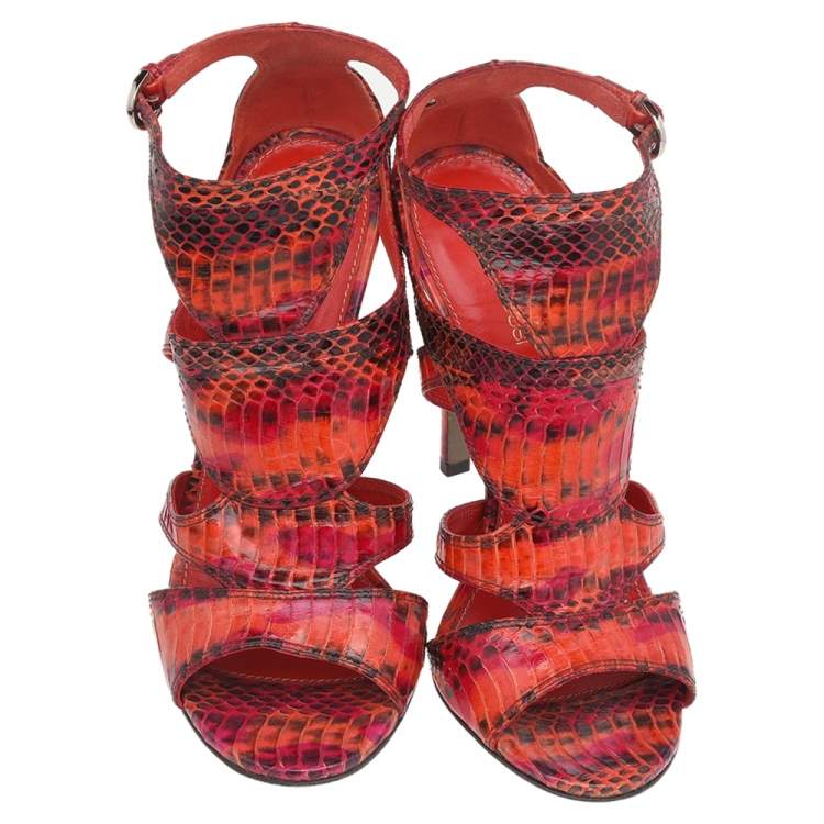 Pre Owned Sergio Rossi Multicolor Snakeskin Ankle Strap Sandals Size 39