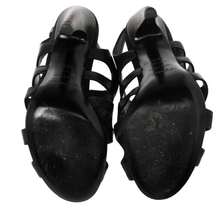 مملوكة مسبقًا Sergio Rossi Black Leather Slingback Peep Toe Platform Sandals Size 38.5