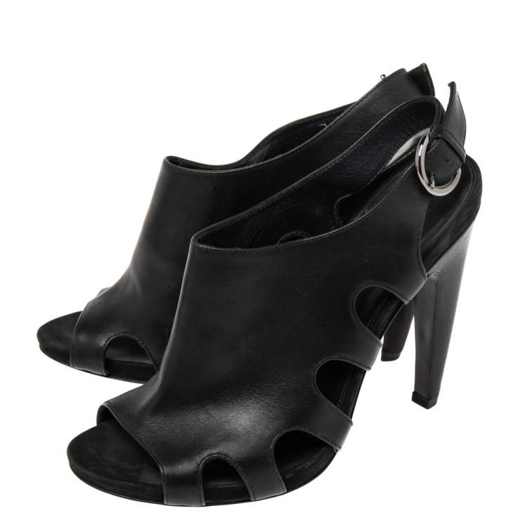 مملوكة مسبقًا Sergio Rossi Black Leather Slingback Peep Toe Platform Sandals Size 38.5