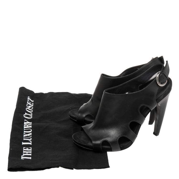 مملوكة مسبقًا Sergio Rossi Black Leather Slingback Peep Toe Platform Sandals Size 38.5