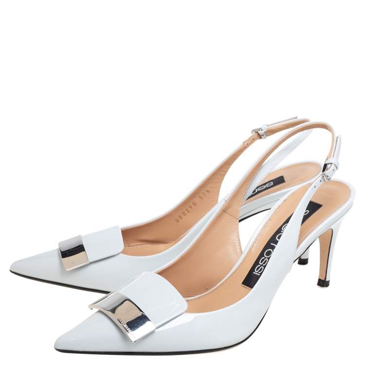 Pre Owned Sergio Rossi White Patent Leather Scarpe Donna Slingback Platform Pumps Size 37.5
