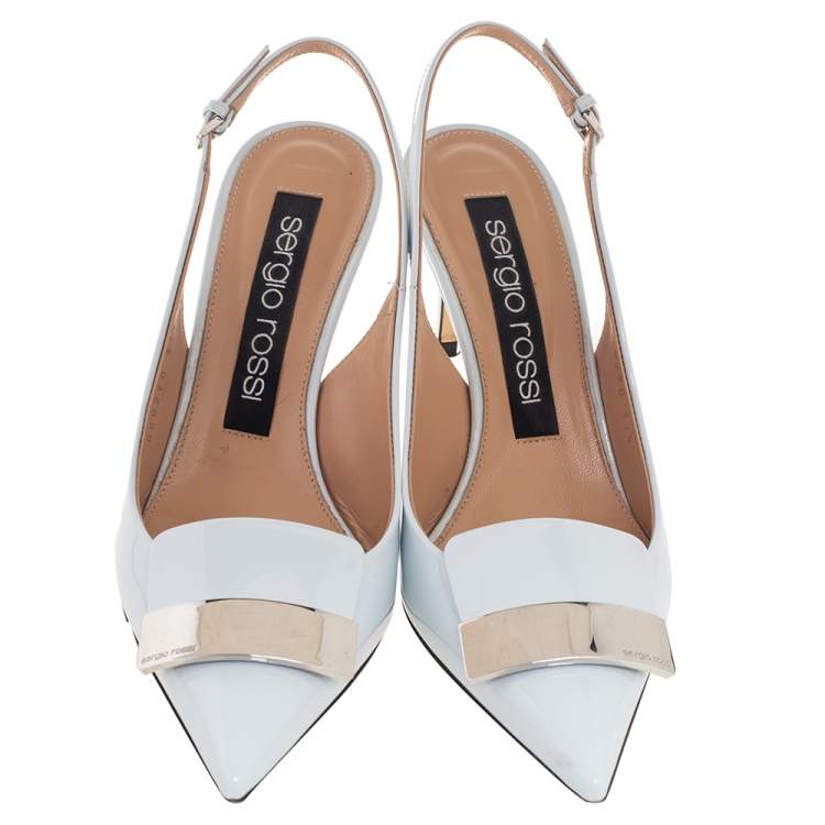 Pre Owned Sergio Rossi White Patent Leather Scarpe Donna Slingback Platform Pumps Size 37.5