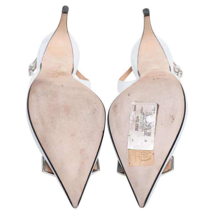 Pre Owned Sergio Rossi White Patent Leather Scarpe Donna Slingback Platform Pumps Size 37.5