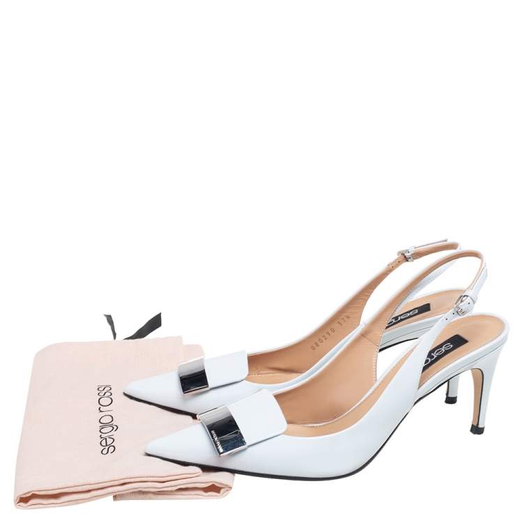 Pre Owned Sergio Rossi White Patent Leather Scarpe Donna Slingback Platform Pumps Size 37.5