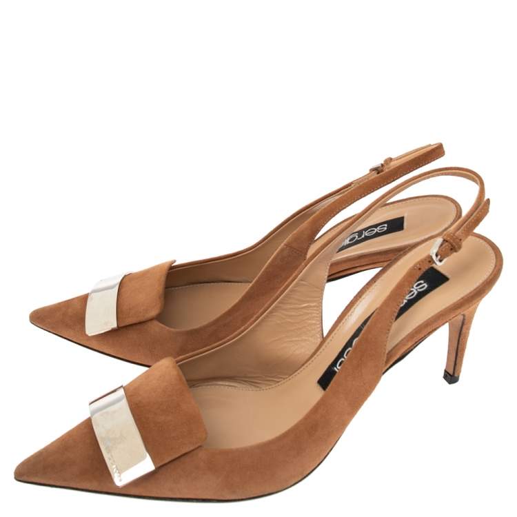 Pre Owned Sergio Rossi Brown Suede Slingback Pumps Size 38