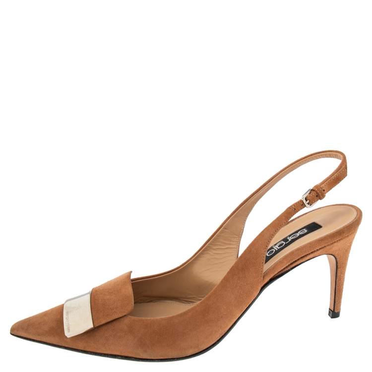 Pre Owned Sergio Rossi Brown Suede Slingback Pumps Size 38
