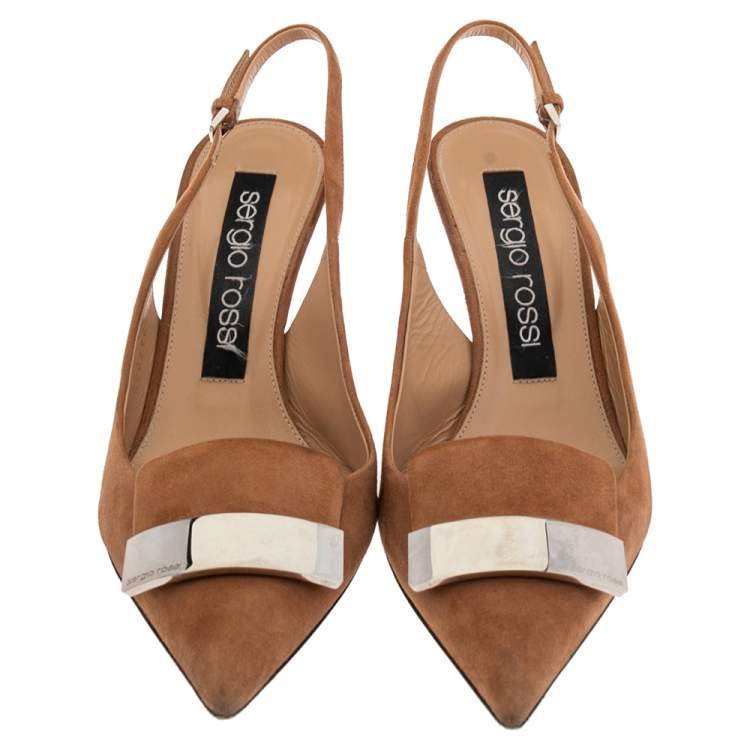Pre Owned Sergio Rossi Brown Suede Slingback Pumps Size 38