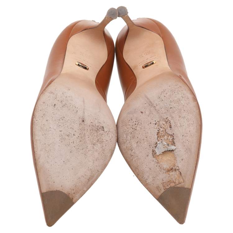 مملوكة مسبقًا Sergio Rossi Brown Leather Pointed Toe Pumps Size 35.5