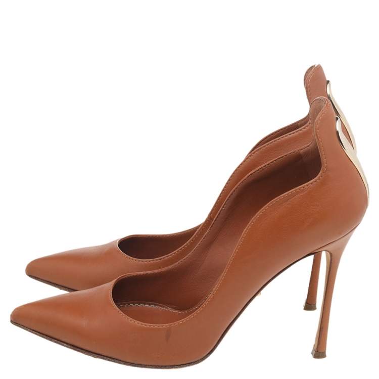 مملوكة مسبقًا Sergio Rossi Brown Leather Pointed Toe Pumps Size 35.5