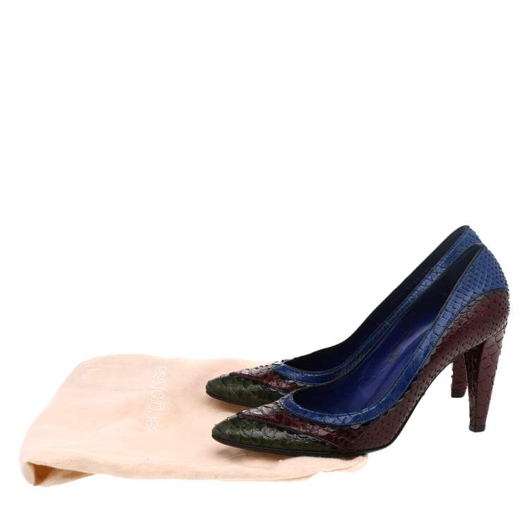 مملوكة مسبقًا Sergio Rossi Multicolor Python Embossed Leather Pumps Size 38.5