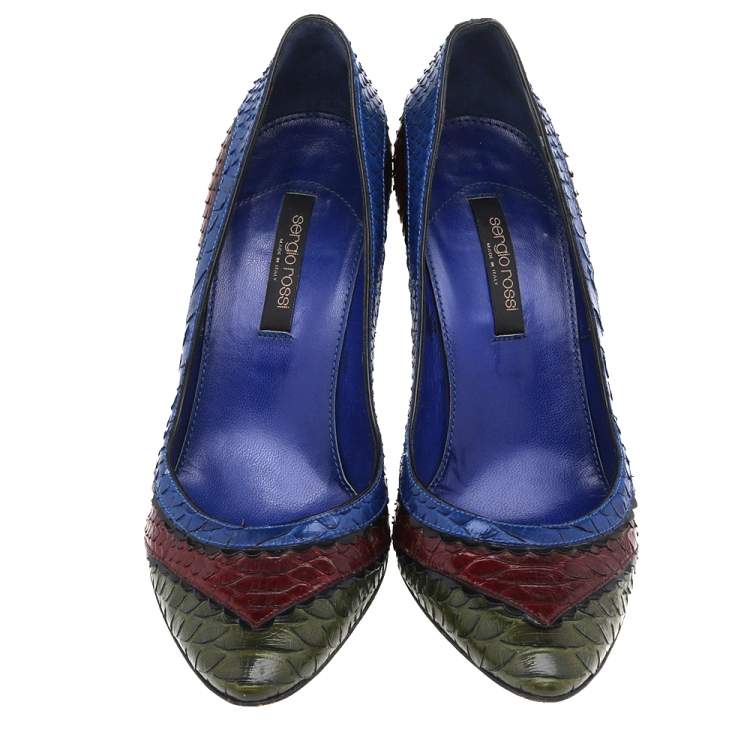 مملوكة مسبقًا Sergio Rossi Multicolor Python Embossed Leather Pumps Size 38.5