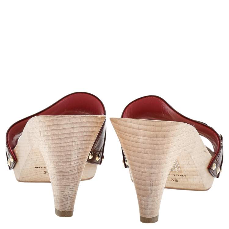 Pre Owned Sergio Rossi Brown Leather Wooden Slide Sandals Size 38