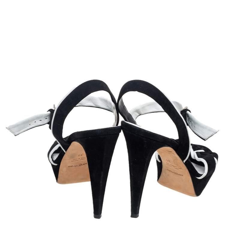 Pre Owned Sergio Rossi Black Suede Knotted Open Toe Ankle Strap Sandals Size 39