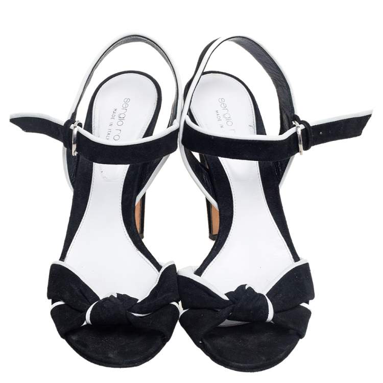 Pre Owned Sergio Rossi Black Suede Knotted Open Toe Ankle Strap Sandals Size 39