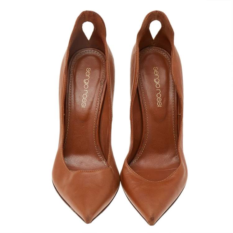 Pre Owned Sergio Rossi Brown Leather Pointed Toe Pumps Size 36.5