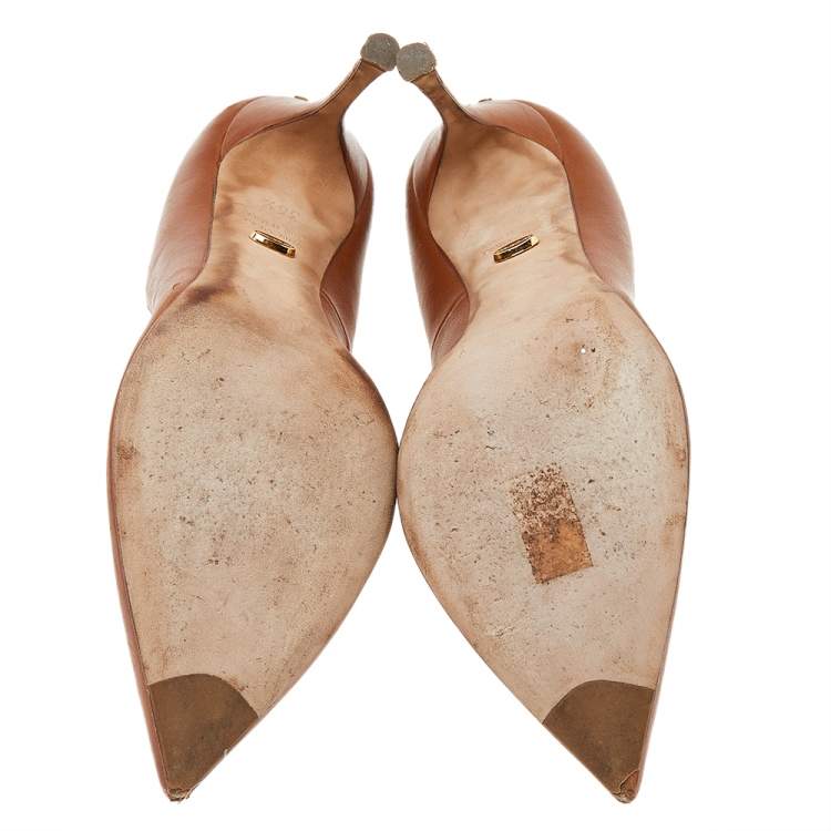 Pre Owned Sergio Rossi Brown Leather Pointed Toe Pumps Size 36.5