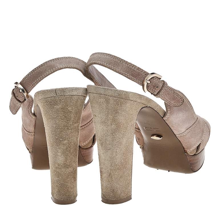 Pre Owned Sergio Rossi Beige Suede Peep Toe Slingback Sandals Size 37