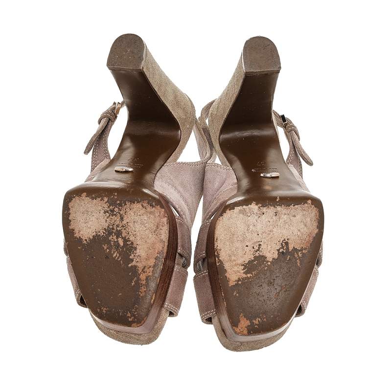 Pre Owned Sergio Rossi Beige Suede Peep Toe Slingback Sandals Size 37