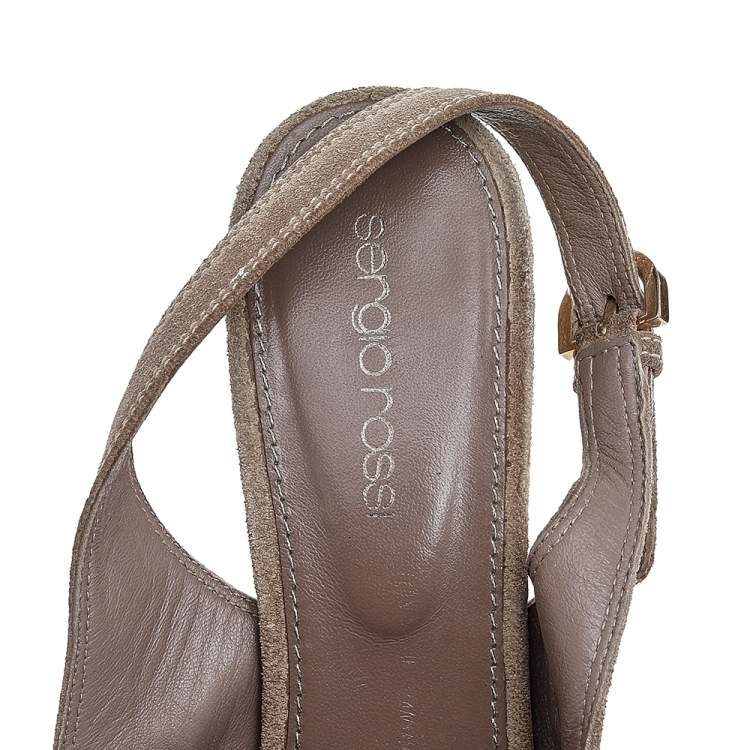 Pre Owned Sergio Rossi Beige Suede Peep Toe Slingback Sandals Size 37