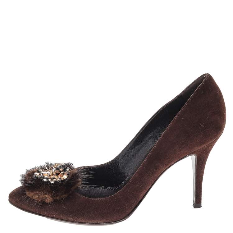 Pre Owned Sergio Rossi Brown Suede Embellished Pumps Size 36.5