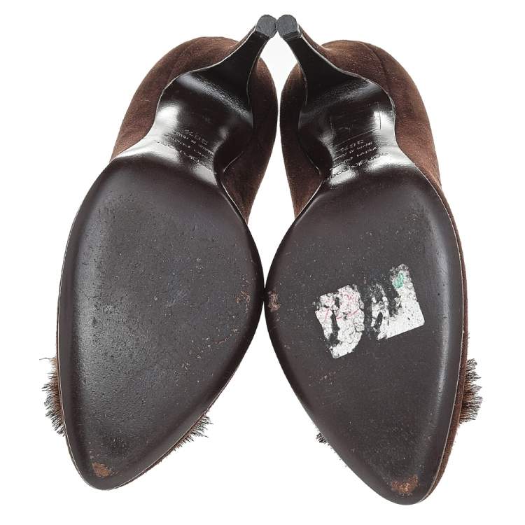 Pre Owned Sergio Rossi Brown Suede Embellished Pumps Size 36.5