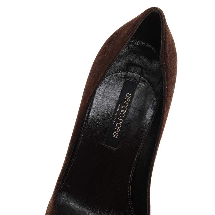 Pre Owned Sergio Rossi Brown Suede Embellished Pumps Size 36.5