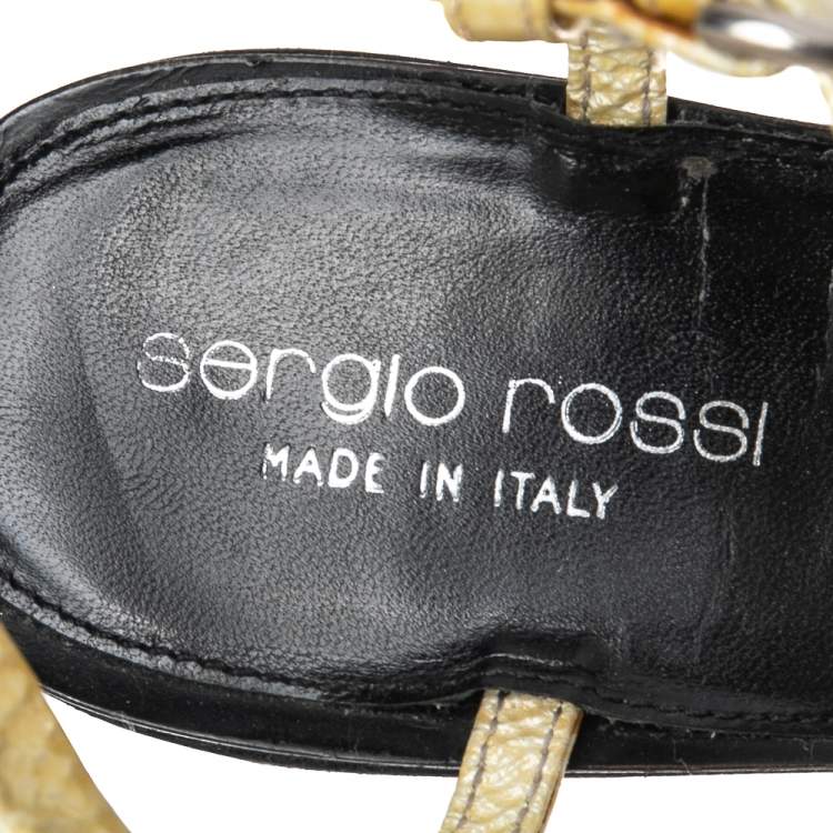 Pre Owned Sergio Rossi Cream/Black Patent Leather Platform Ankle Strap Sandals Size 39