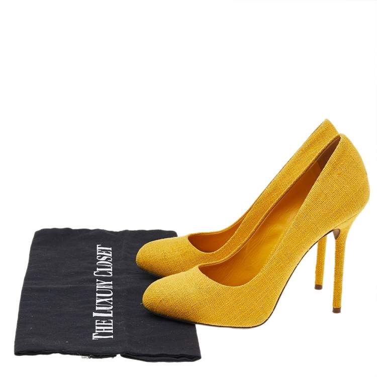 Pre Owned Sergio Rossi Yellow Canvas Pumps Size 37
