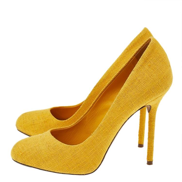 Pre Owned Sergio Rossi Yellow Canvas Pumps Size 37