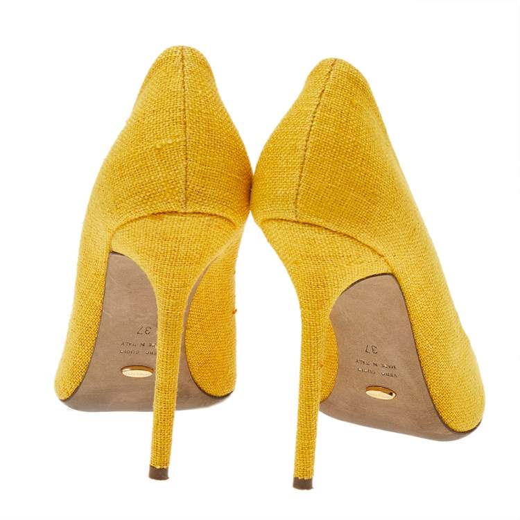 Pre Owned Sergio Rossi Yellow Canvas Pumps Size 37