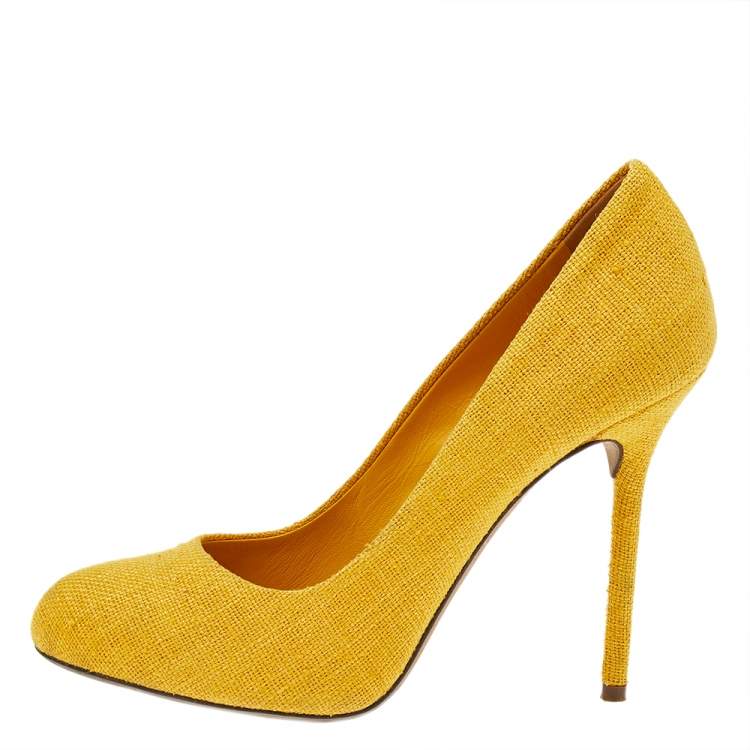 Pre Owned Sergio Rossi Yellow Canvas Pumps Size 37