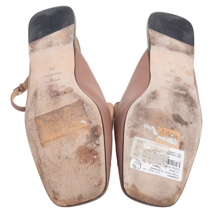 Pre Owned Sergio Rossi Beige Leather Crystal Embellished Ankle Strap Flats Size 38