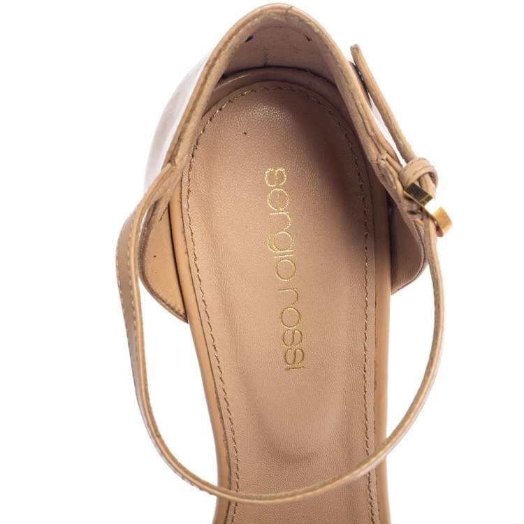 Pre Owned Gianvito Rossi Beige Patent Leather Ankle Strap D'orsay Pumps Size 38