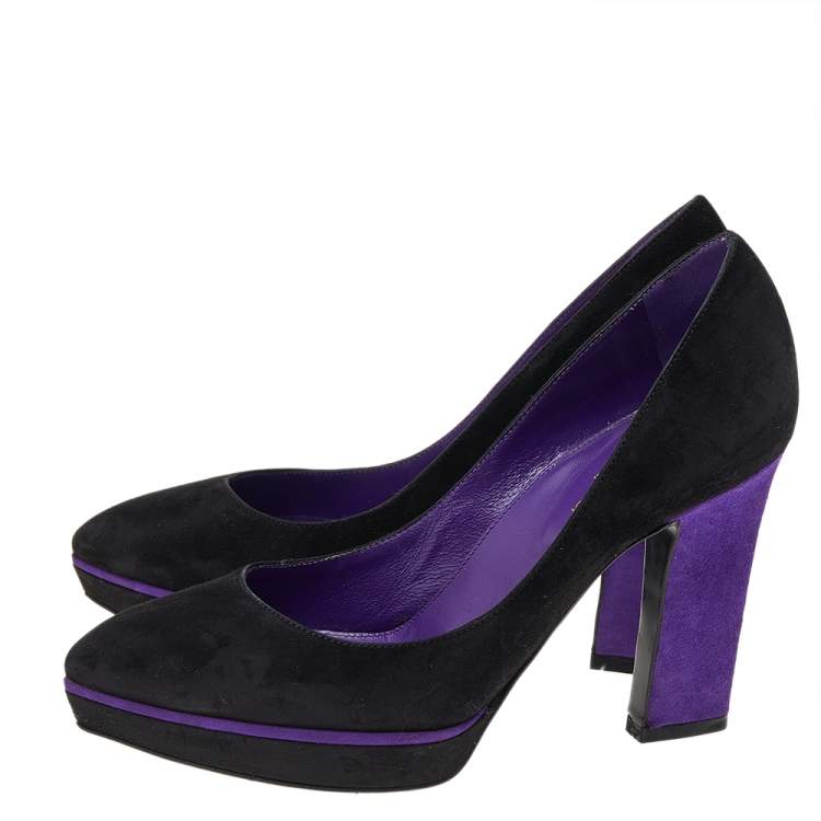 Pre Owned Sergio Rossi Black/Purple Suede Platform Pumps Size 36