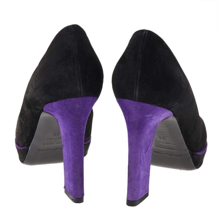 Pre Owned Sergio Rossi Black/Purple Suede Platform Pumps Size 36