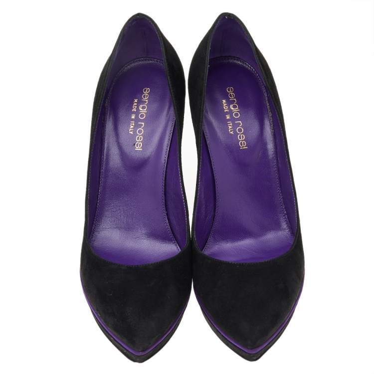 Pre Owned Sergio Rossi Black/Purple Suede Platform Pumps Size 36