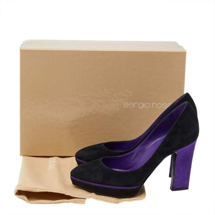 Pre Owned Sergio Rossi Black/Purple Suede Platform Pumps Size 36