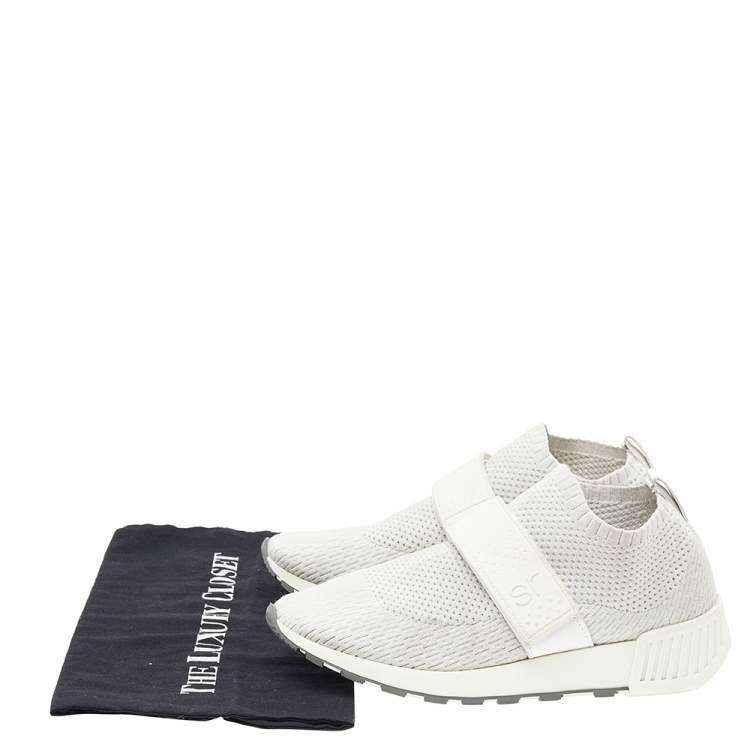 Pre Owned Sergio Rossi White Stretch Knit Slip On Sneakers Size 37
