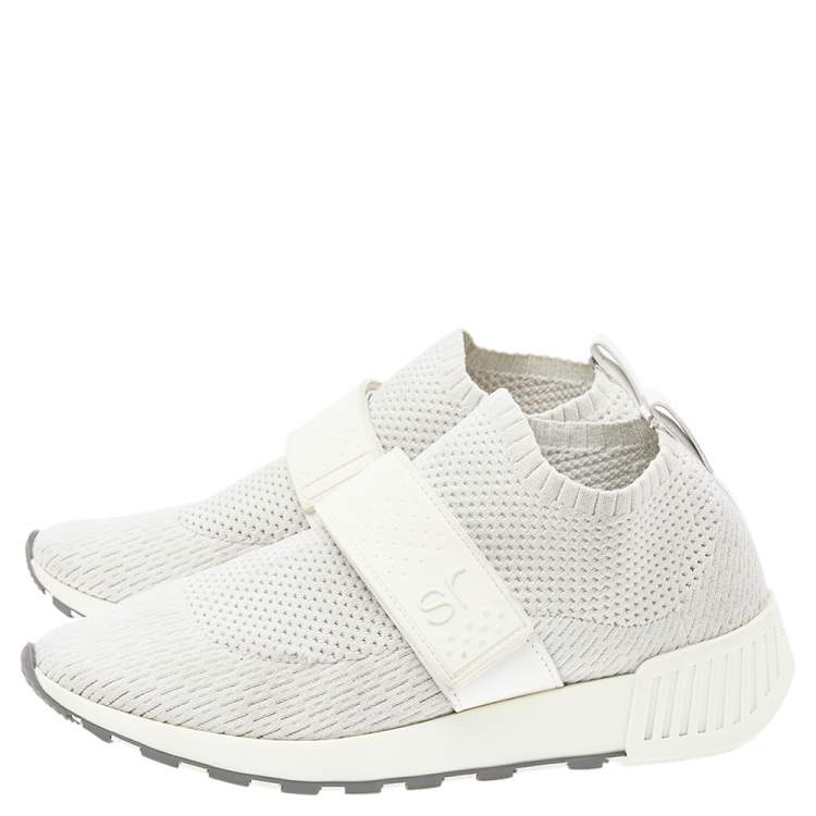 Pre Owned Sergio Rossi White Stretch Knit Slip On Sneakers Size 37