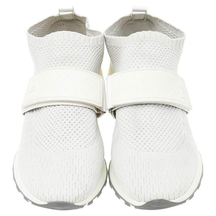 Pre Owned Sergio Rossi White Stretch Knit Slip On Sneakers Size 37