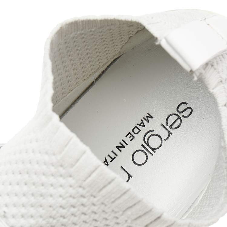 Pre Owned Sergio Rossi White Stretch Knit Slip On Sneakers Size 37