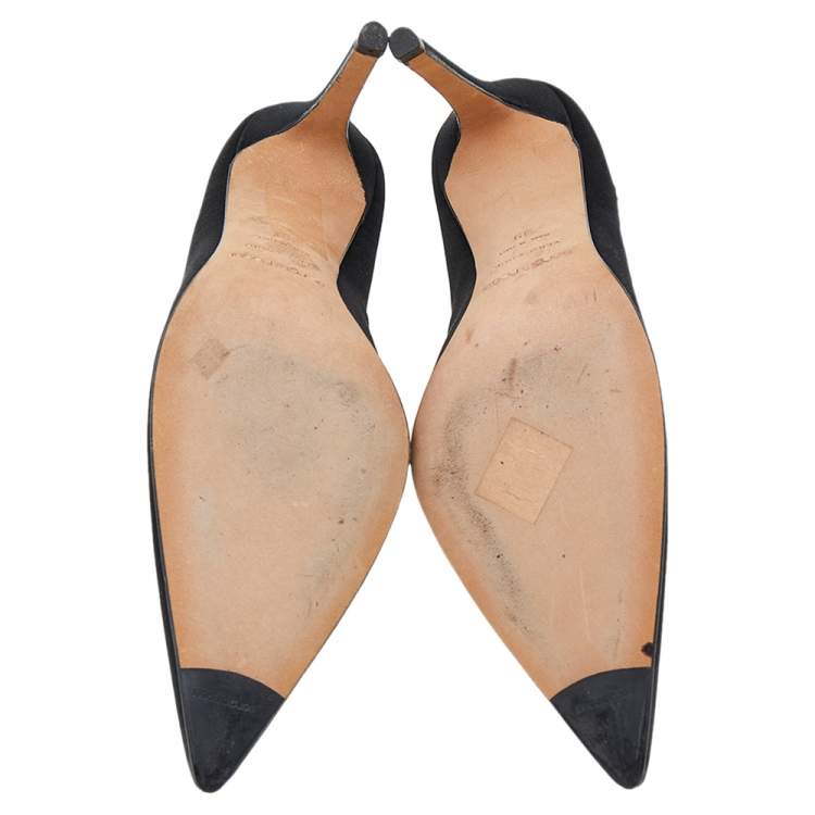 Pre Owned Sergio Rossi Black Satin Pointed Toe Ankle Strap Sandals Size 39