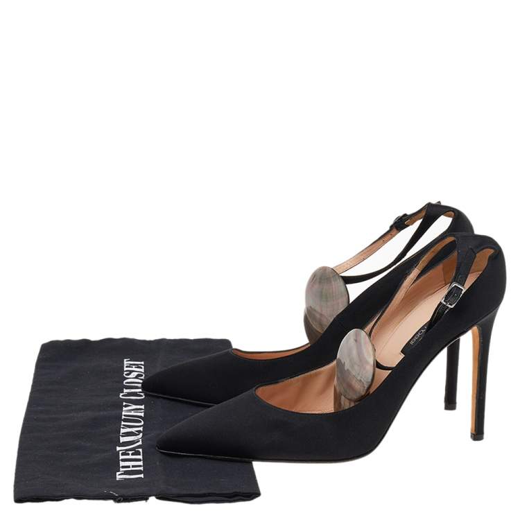 Pre Owned Sergio Rossi Black Satin Pointed Toe Ankle Strap Sandals Size 39