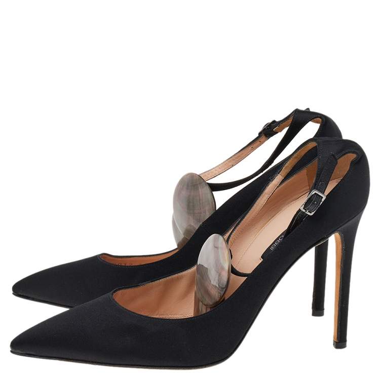 Pre Owned Sergio Rossi Black Satin Pointed Toe Ankle Strap Sandals Size 39