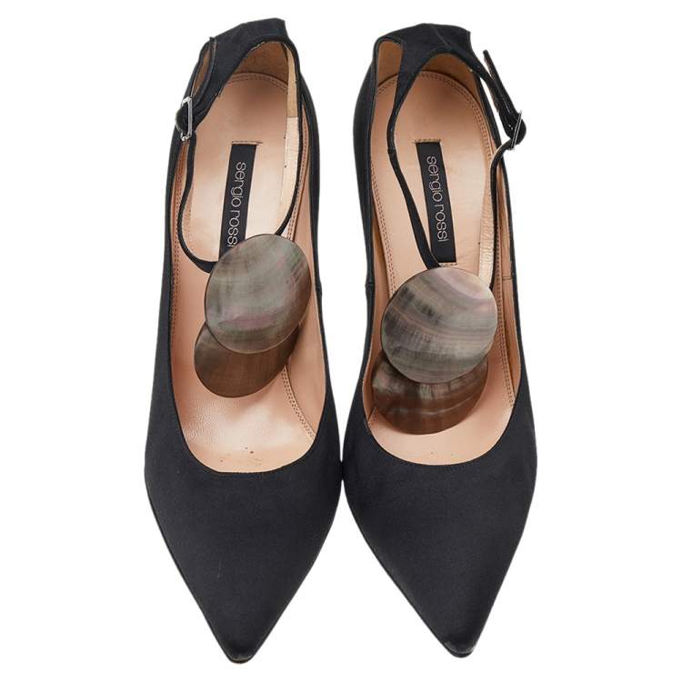 Pre Owned Sergio Rossi Black Satin Pointed Toe Ankle Strap Sandals Size 39