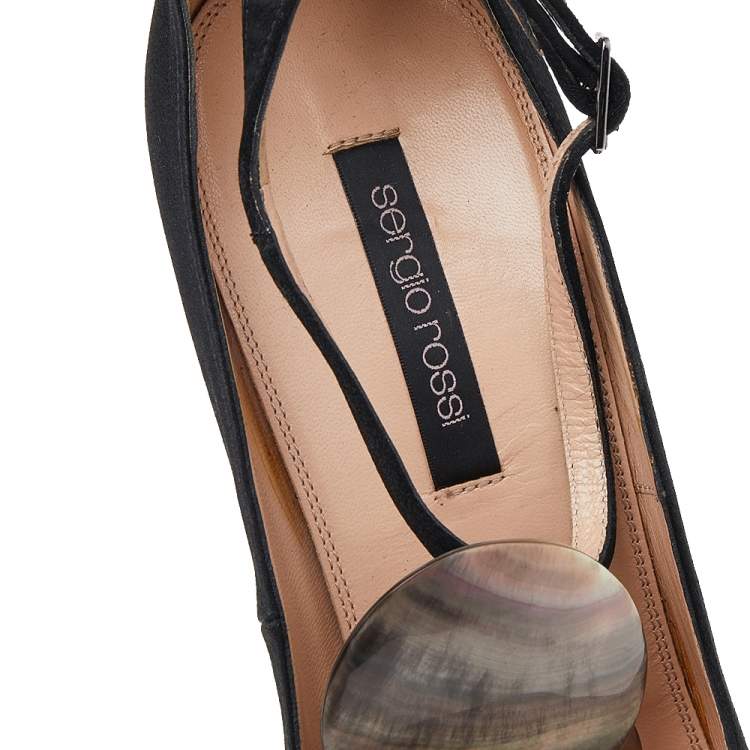 Pre Owned Sergio Rossi Black Satin Pointed Toe Ankle Strap Sandals Size 39