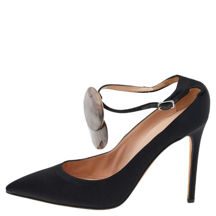 Pre Owned Sergio Rossi Black Satin Pointed Toe Ankle Strap Sandals Size 39
