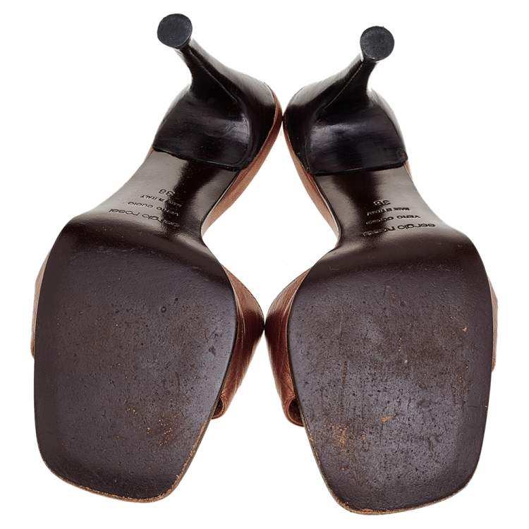 Pre Owned Sergio Rossi Brown Leather Slide Sandals Size 38