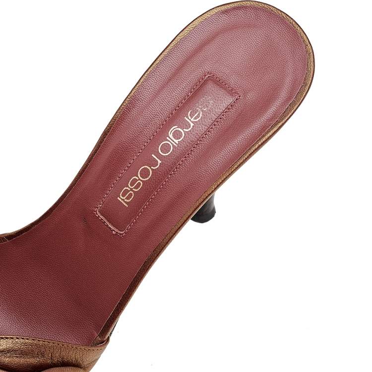 Pre Owned Sergio Rossi Brown Leather Slide Sandals Size 38