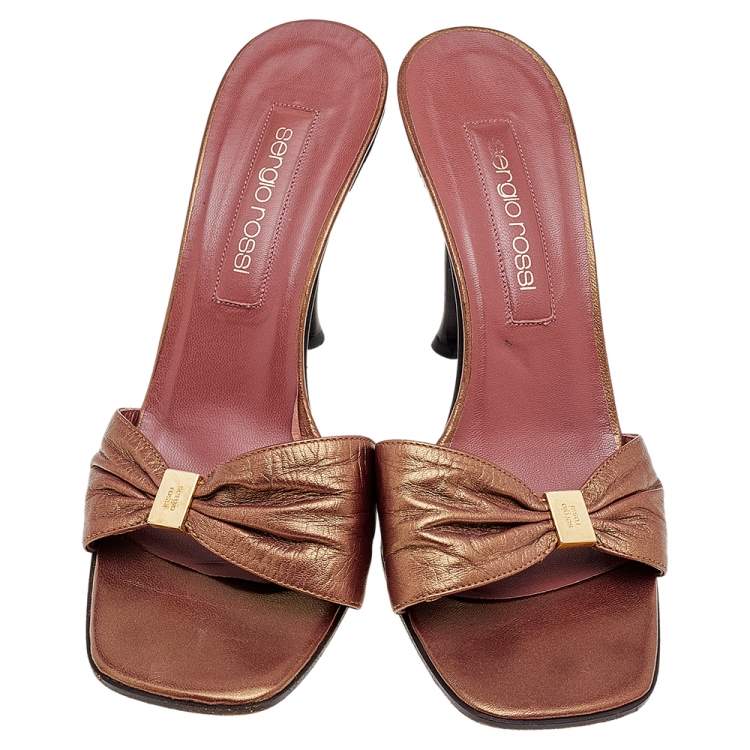 Pre Owned Sergio Rossi Brown Leather Slide Sandals Size 38
